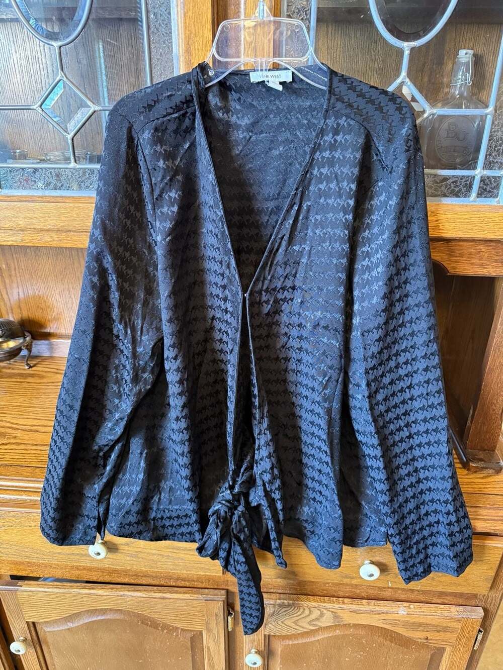 Nine West Houndstooth Jacquard Tie-Front Wrap Top, Size XXL